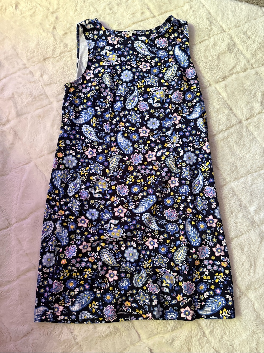 Talbots Navy Paisley & Floral Shift Dress with Pink and Yellow Accents